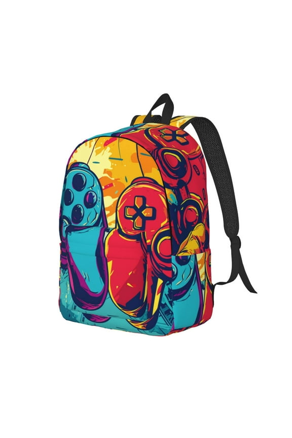 Gaming Print Canvas Backpack for Women & Men Retro Aesthetic Rucksack Basic Backpack for High School/College Students Travel Laptop Bag