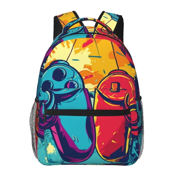 Ratiio Gaming Print Eco-Friendly Casual Backpack, Water-Resistant Polyester Canvas Daypack with Smooth Zippers, Comfortable & Durable Travel Bag with Laptop Compartment