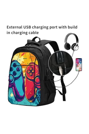 Gaming Print Travel Laptop Backpack,Slim Sturdy Laptops Backpack with USB Charging Port, Water Resistant College School Computer Bag