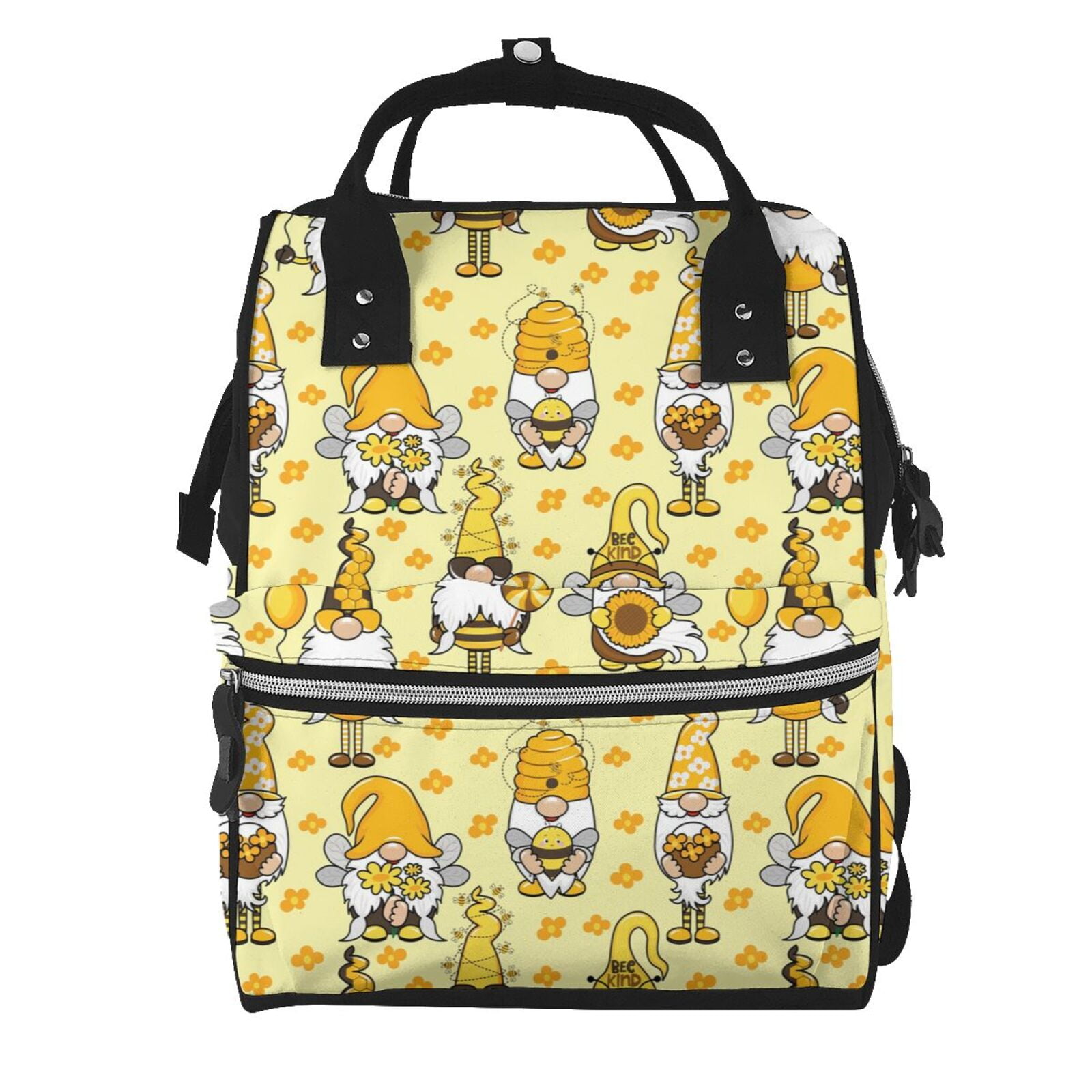 Ratiio Garden Honeybee Gnomes Mummy Backpack - Waterproof Twill Canvas, Large Capacity Diaper Bag with Multiple Pockets and Adjustable Straps