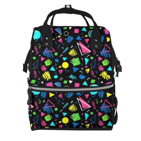 Ratiio Geometric 1980s Styled Mummy Backpack - Waterproof Twill Canvas, Large Capacity Diaper Bag with Multiple Pockets and Adjustable Straps