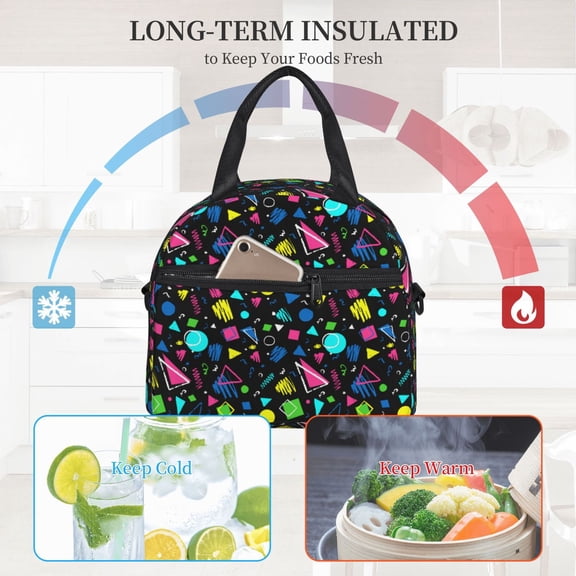 Ratiio Geometric 1980s Styled Pattern Lunch Bag ,Insulated Lunch Box, Small Leakproof Cooler Food Lunch Containers Reusable High Capacity Lunch Tote Bags