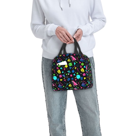 Ratiio Geometric 1980s Styled Print Lunch Bag Lunch Box Insulated Lunch Bag Adult Lunch Box for Men and Women