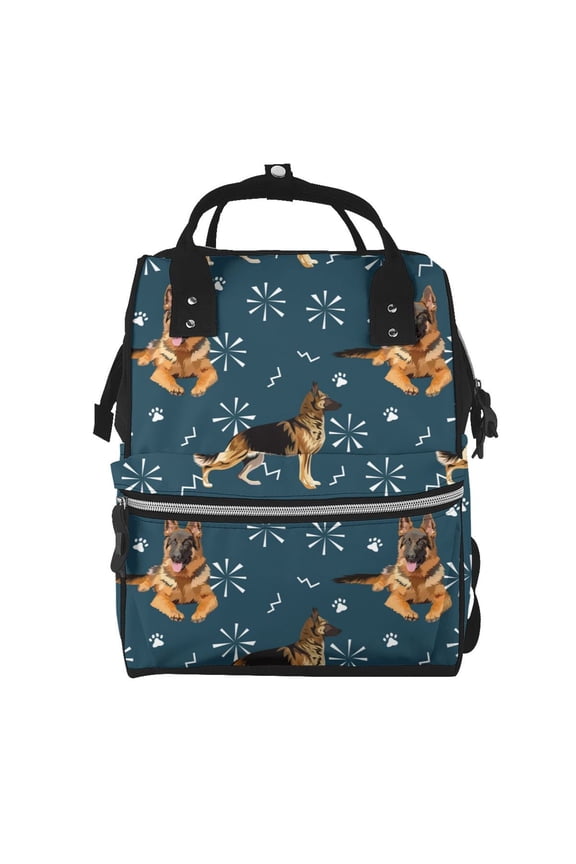 German Shepherd Dog Mummy Backpack - Waterproof Twill Canvas, Large Capacity Diaper Bag with Multiple Pockets and Adjustable Straps