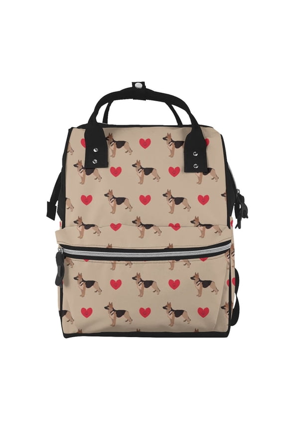 German Shepherd Dog Mummy Backpack - Waterproof Twill Canvas, Large Capacity Diaper Bag with Multiple Pockets and Adjustable Straps