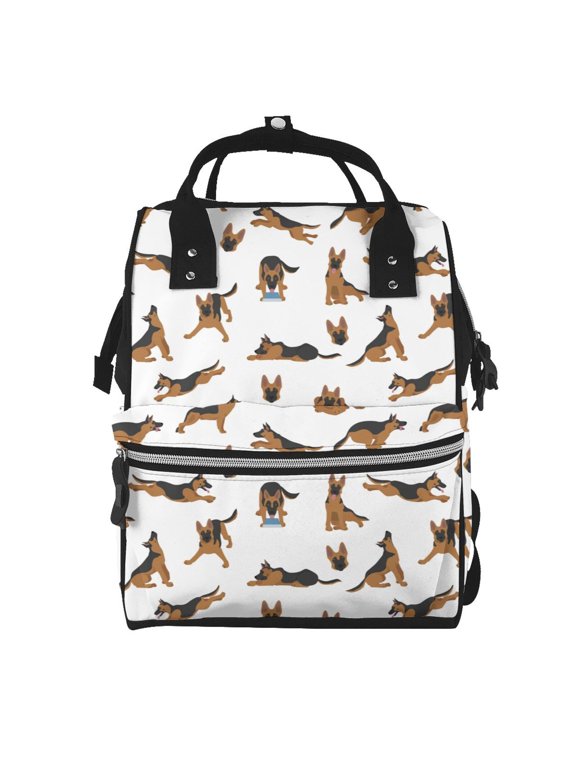German Shepherd Dog Mummy Backpack - Waterproof Twill Canvas, Large Capacity Diaper Bag with Multiple Pockets and Adjustable Straps