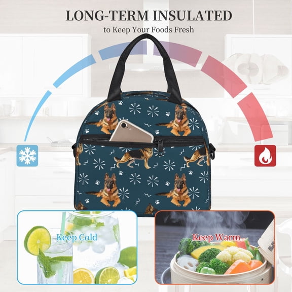 Ratiio German Shepherd Dog Pattern Lunch Bag ,Insulated Lunch Box, Small Leakproof Cooler Food Lunch Containers Reusable High Capacity Lunch Tote Bags