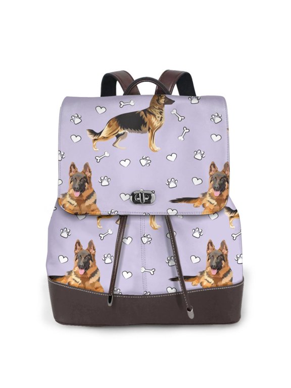 German Shepherd Dog Pattern Womens Backpack Purse Leather Backpack Purse for Women Travel Fashion Backpack Designer Ladies Shoulder Bags