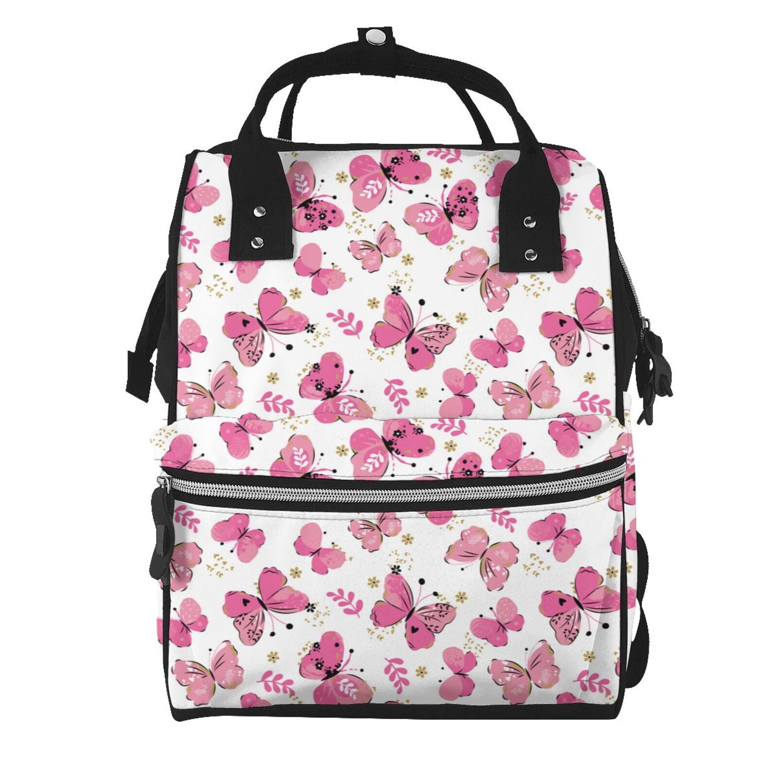 Ratiio Girl Butterfly Mummy Backpack - Waterproof Twill Canvas, Large Capacity Diaper Bag with Multiple Pockets and Adjustable Straps