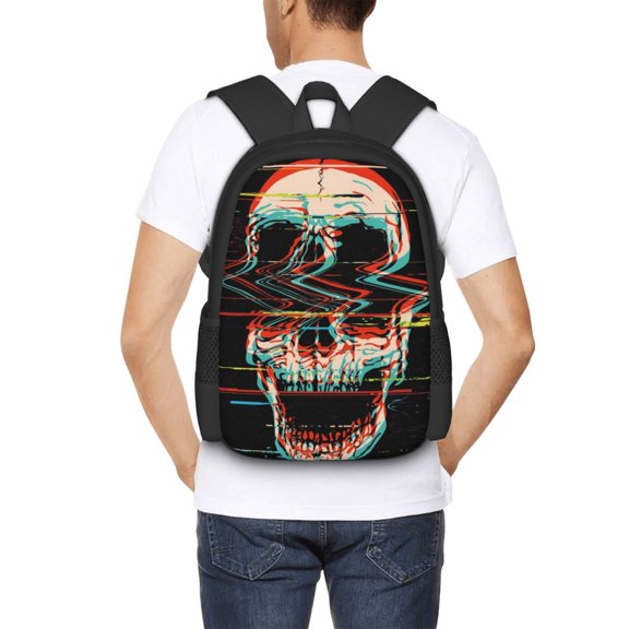 Ratiio Glitch Screaming Skull Backpack for Men and Women - Durable 600D Oxford Cloth -Large Capacity, Water-Resistant School, Travel, and Hiking Bag