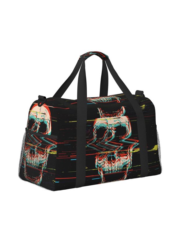 Glitch Screaming Skull Pattern Hand Travel Bag, Weekender Carry On for Women Men, Sports Gym Bag, Workout Duffel Bag, Overnight Shoulder Bag fit 15.6 Inch Laptop
