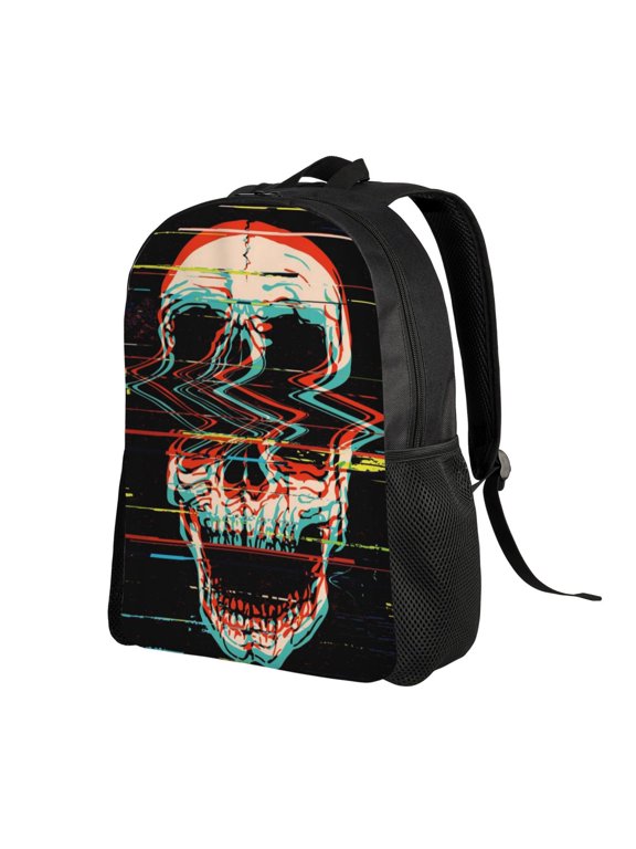 Glitch Screaming Skull Print Backpack with Padded 15-inch Laptop Sleeve- Spacious and Durable Daypack for Work and Travel