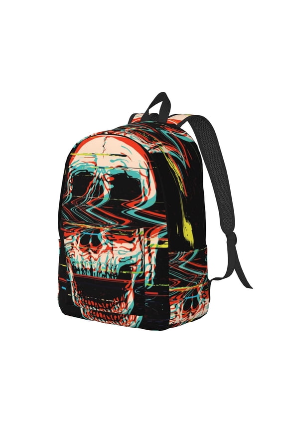 Glitch Screaming Skull Print Canvas Backpack for Women & Men Retro Aesthetic Rucksack Basic Backpack for High School/College Students Travel Laptop Bag