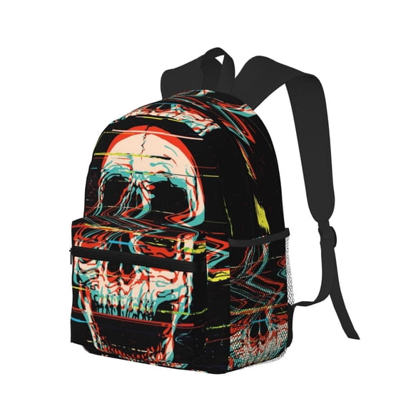 Ratiio Glitch Screaming Skull Print Casual Backpack for Men and Women, Water Resistant Oxford Fabric School Bag Lightweight Travel Daypack