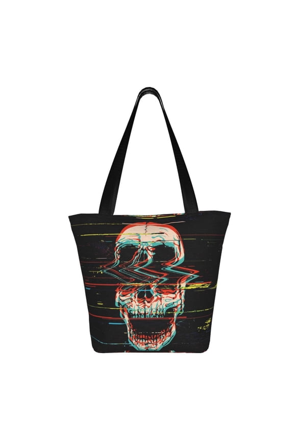Glitch Screaming Skull Print Shoulder Bag for Women, Polyester Crossbody Purse Lightweight Handbag for Daily Travel and Casual Use