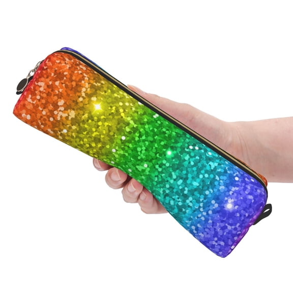 Ratiio Glitter Rainbow Pattern Leather Pencil Case, Pencil Pouch with Durable Zipper, Compact and Stylish Organizer for Stationery, Art Supplies, Travel Essentials