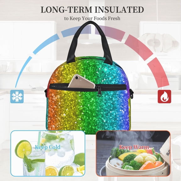 Ratiio Glitter Rainbow Pattern Lunch Bag ,Insulated Lunch Box, Small Leakproof Cooler Food Lunch Containers Reusable High Capacity Lunch Tote Bags