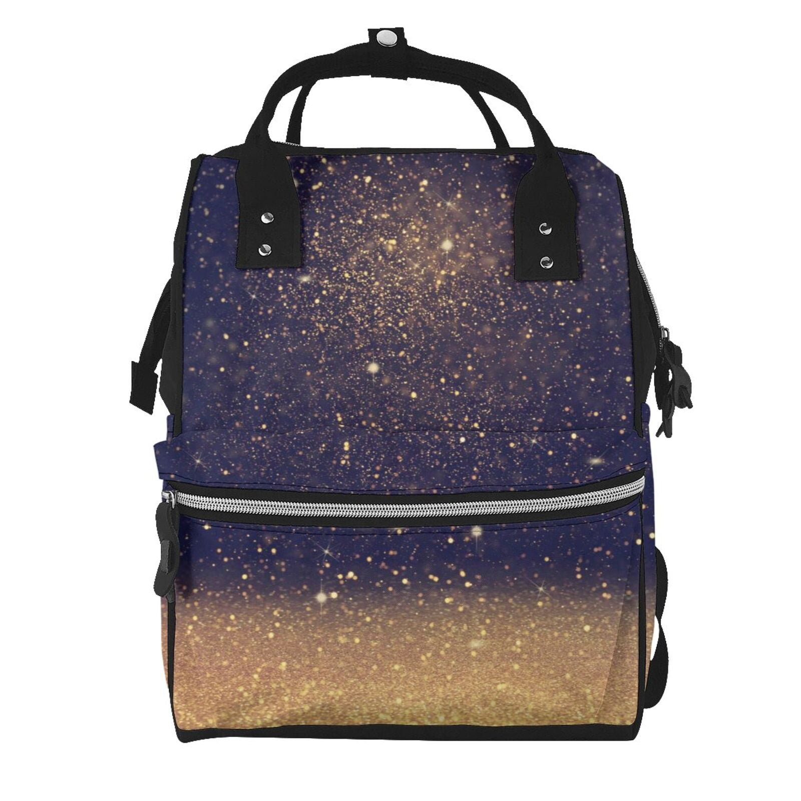 Ratiio Gold Black Glitter Mummy Backpack - Waterproof Twill Canvas, Large Capacity Diaper Bag with Multiple Pockets and Adjustable Straps