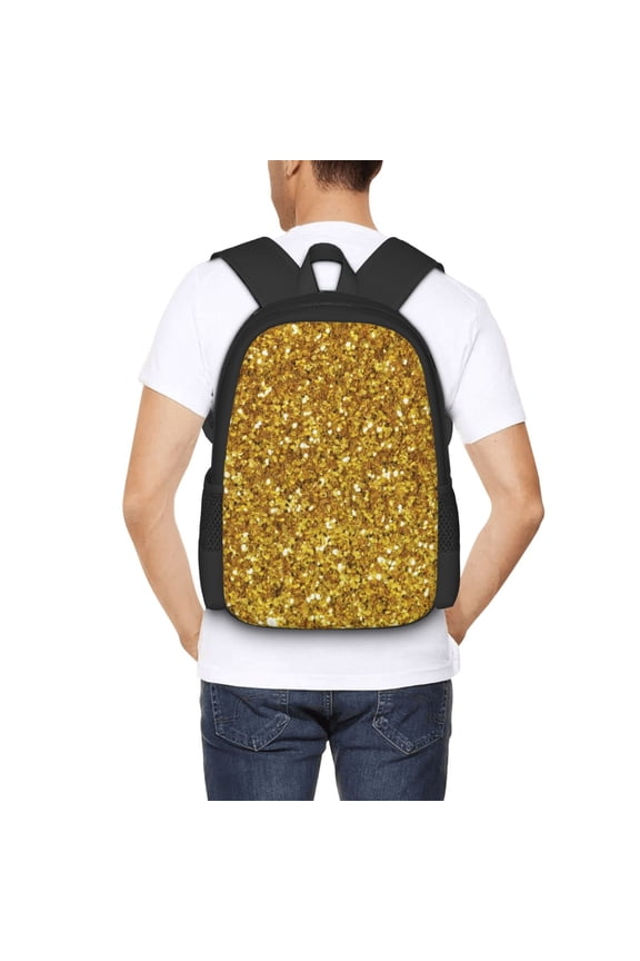 Gold Glitter Backpack for Men and Women - Durable 600D Oxford Cloth -Large Capacity, Water-Resistant School, Travel, and Hiking Bag