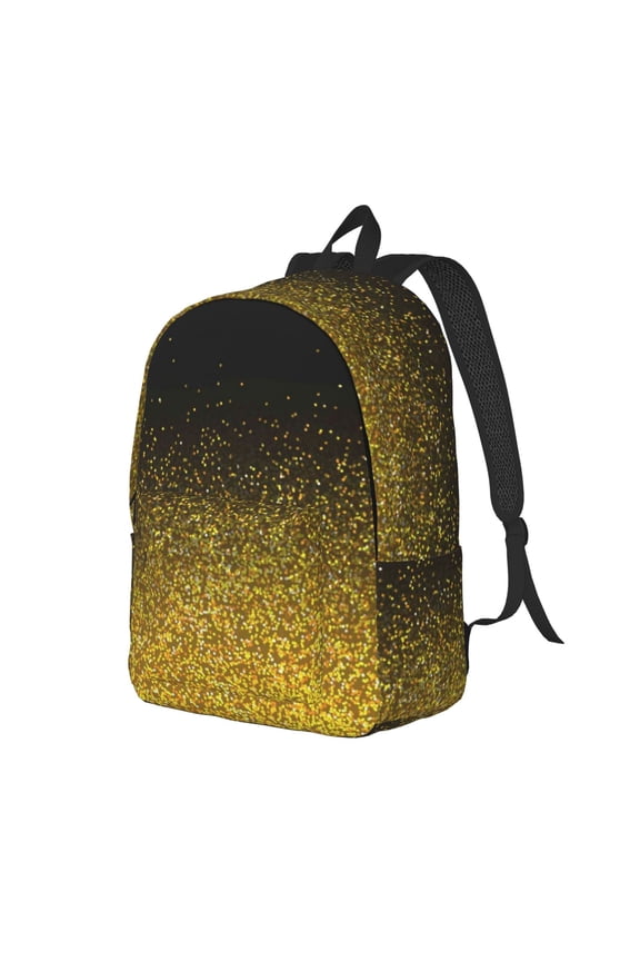 Gold Glitter Gradient Print Canvas Backpack for Women & Men Retro Aesthetic Rucksack Basic Backpack for High School/College Students Travel Laptop Bag
