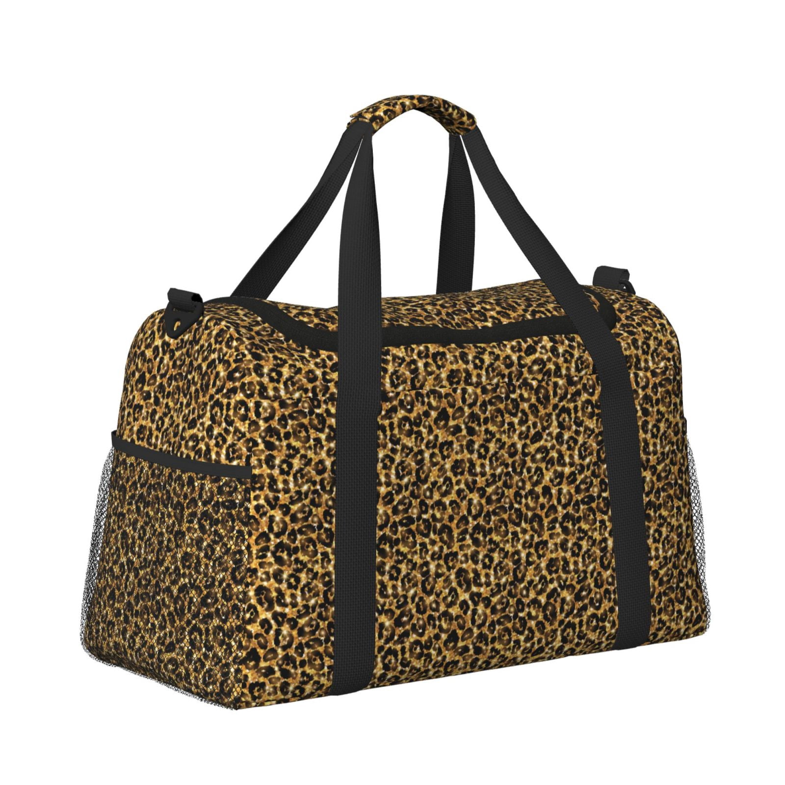 Ratiio Gold Glitter Leopard Pattern Hand Travel Bag, Weekender Carry On ...