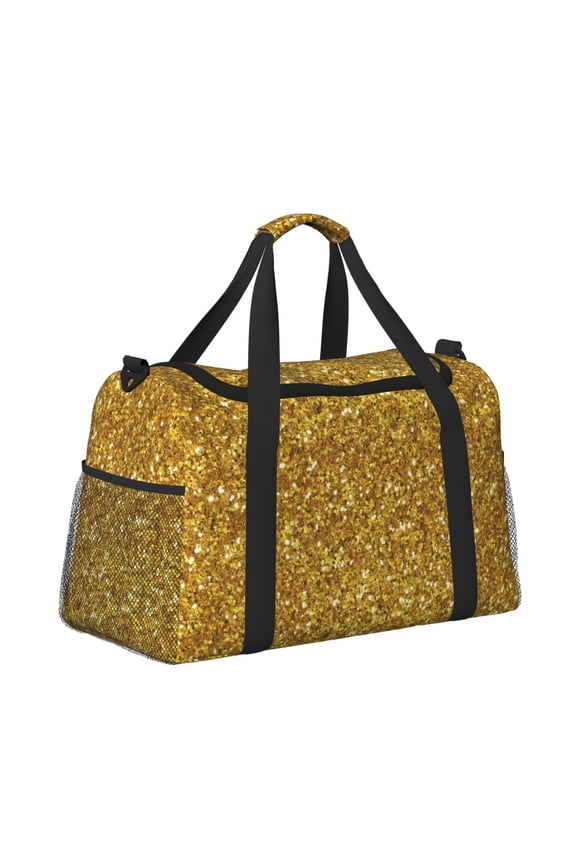 Gold Glitter Pattern Hand Travel Bag, Weekender Carry On for Women Men, Sports Gym Bag, Workout Duffel Bag, Overnight Shoulder Bag fit 15.6 Inch Laptop
