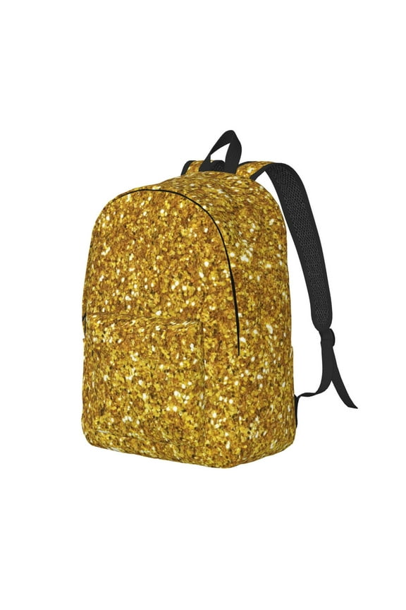 Gold Glitter Print Canvas Backpack for Women & Men Retro Aesthetic Rucksack Basic Backpack for High School/College Students Travel Laptop Bag
