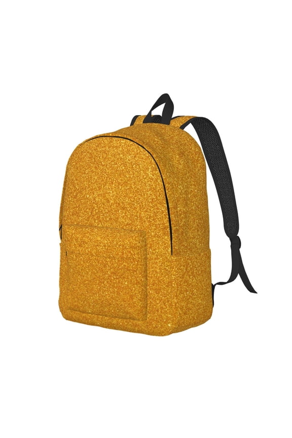Gold Glitter Print Canvas Backpack for Women & Men Retro Aesthetic Rucksack Basic Backpack for High School/College Students Travel Laptop Bag