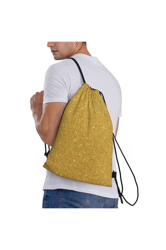 Gold Shiny Print Drawstring Backpack Bag Sport Gym Sackpack Heavy Duty String Backpack for Men Women