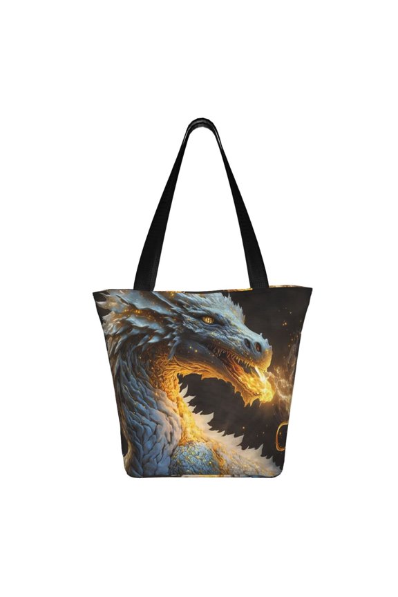 Golden White Fire Dragon Print Shoulder Bag for Women, Polyester Crossbody Purse Lightweight Handbag for Daily Travel and Casual Use