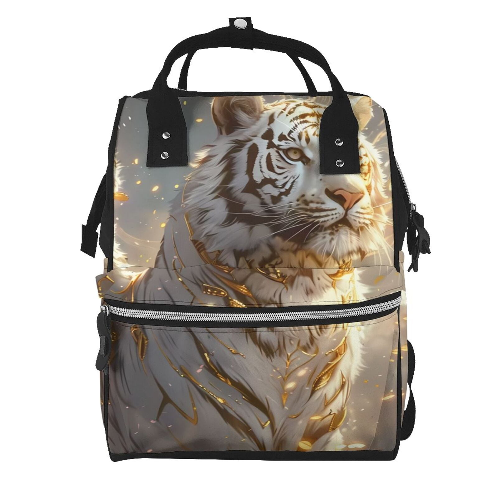 Ratiio Golden White Tiger Mummy Backpack - Waterproof Twill Canvas, Large Capacity Diaper Bag with Multiple Pockets and Adjustable Straps