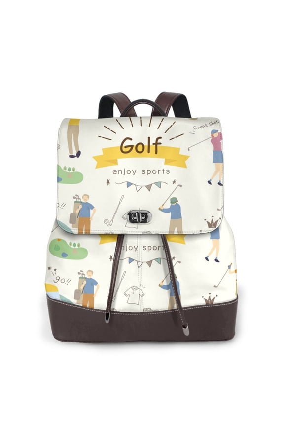 Golf Icons And Golfer Pattern Womens Backpack Purse Leather Backpack Purse for Women Travel Fashion Backpack Designer Ladies Shoulder Bags