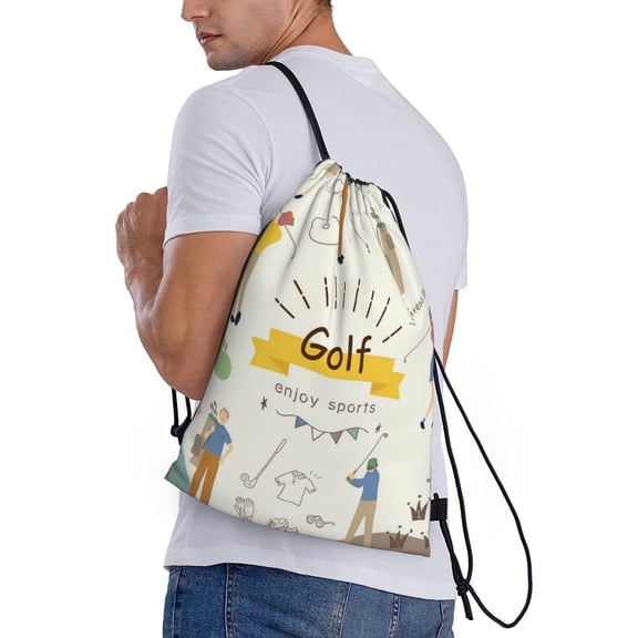 Ratiio Golf Icons And Golfer Print Drawstring Backpack Bag Sport Gym Sackpack Heavy Duty String Backpack for Men Women