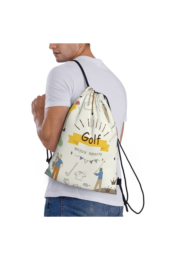 Golf Icons And Golfer Print Drawstring Backpack Bag Sport Gym Sackpack Heavy Duty String Backpack for Men Women