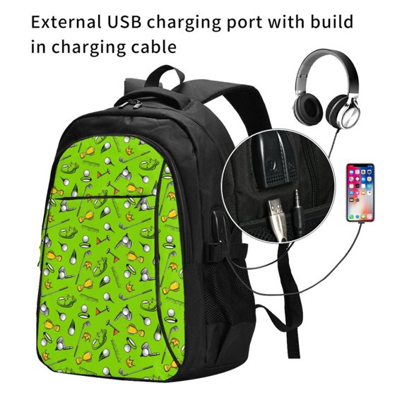 Ratiio Golf Sport Club Print Travel Laptop Backpack,Slim Sturdy Laptops Backpack with USB Charging Port, Water Resistant College School Computer Bag