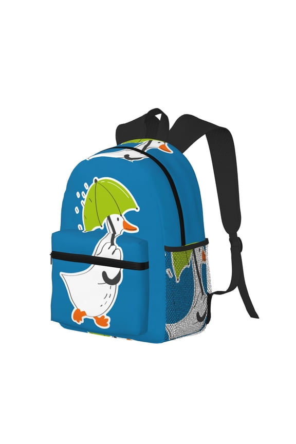 Goose Holding an Umbrella Print Casual Backpack for Men and Women, Water Resistant Oxford Fabric School Bag Lightweight Travel Daypack