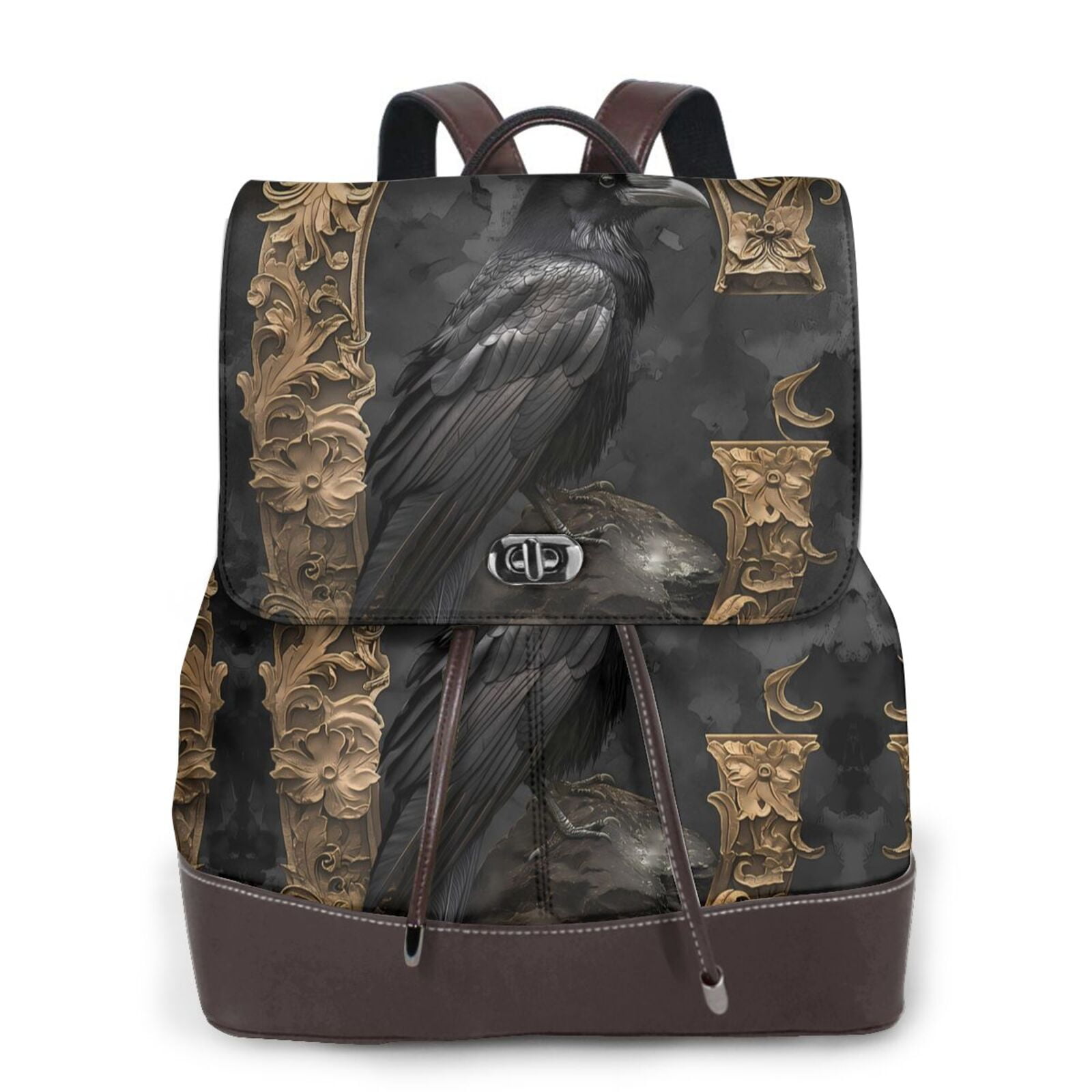 Ratiio Gothic Raven Portrait Pattern Womens Backpack Purse 