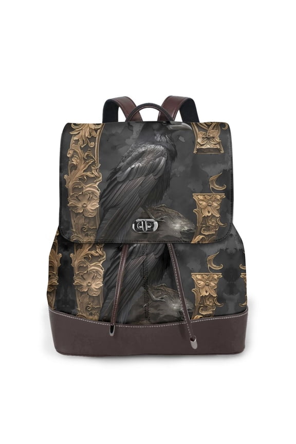 Gothic Raven Portrait Pattern Womens Backpack Purse Leather Backpack Purse for Women Travel Fashion Backpack Designer Ladies Shoulder Bags