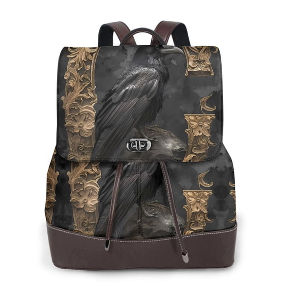 Ratiio Gothic Raven Portrait Pattern Womens Backpack Purse Leather Backpack Purse for Women Travel Fashion Backpack Designer Ladies Shoulder Bags