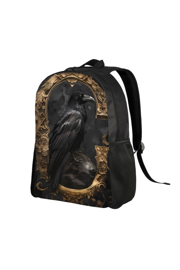 Gothic Raven Portrait Print Backpack with Padded 15-inch Laptop Sleeve- Spacious and Durable Daypack for Work and Travel