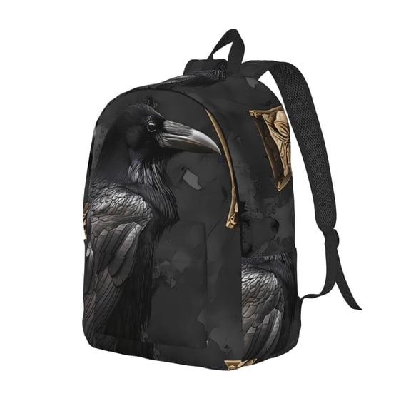 Ratiio Gothic Raven Portrait Print Canvas Backpack for Women & Men Retro Aesthetic Rucksack Basic Backpack for High School/College Students Travel Laptop Bag