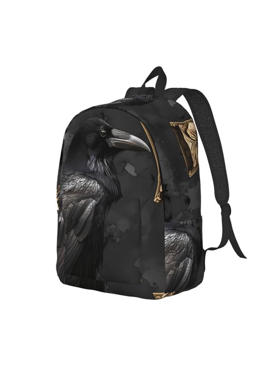 Gothic Raven Portrait Print Canvas Backpack for Women & Men Retro Aesthetic Rucksack Basic Backpack for High School/College Students Travel Laptop Bag
