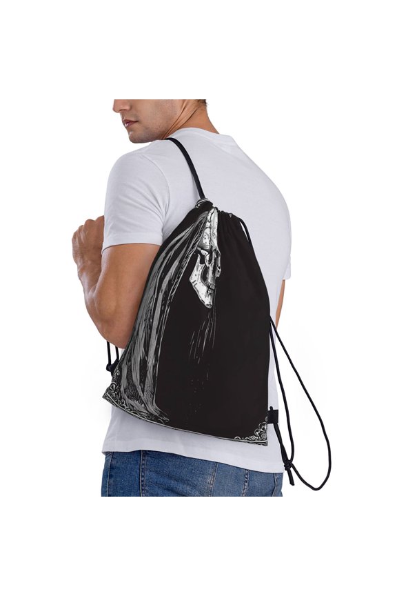 Gothic Skull Drape Print Drawstring Backpack Bag Sport Gym Sackpack Heavy Duty String Backpack for Men Women