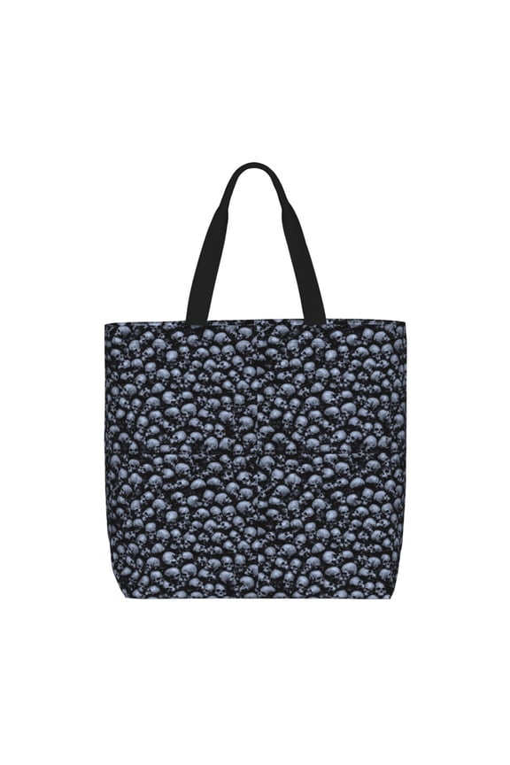 Gothic Skull Print Reusable Grocery Bag Shopping Bags with Zipper Shoulder Shopping Handle Bag Suitable for Outdoor Convenient Daily Bag