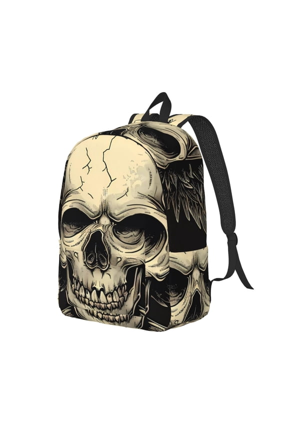 Gothic Winged Skull Print Canvas Backpack for Women & Men Retro Aesthetic Rucksack Basic Backpack for High School/College Students Travel Laptop Bag