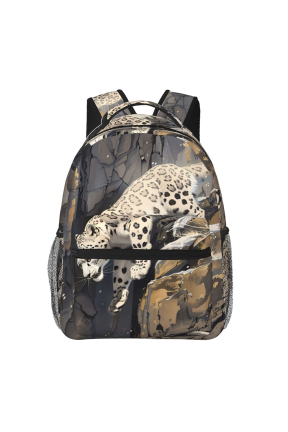 Graceful Snow Leopard Print Eco-Friendly Casual Backpack, Water-Resistant Polyester Canvas Daypack with Smooth Zippers, Comfortable & Durable Travel Bag with Laptop Compartment