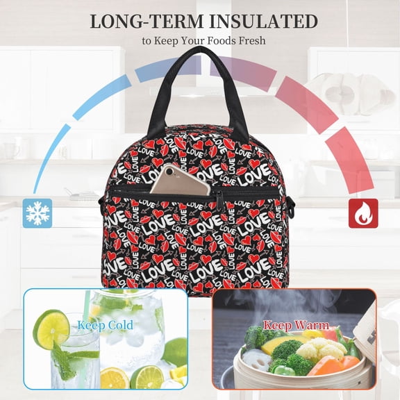 Ratiio Graffiti Valentine Day Pattern Lunch Bag ,Insulated Lunch Box, Small Leakproof Cooler Food Lunch Containers Reusable High Capacity Lunch Tote Bags