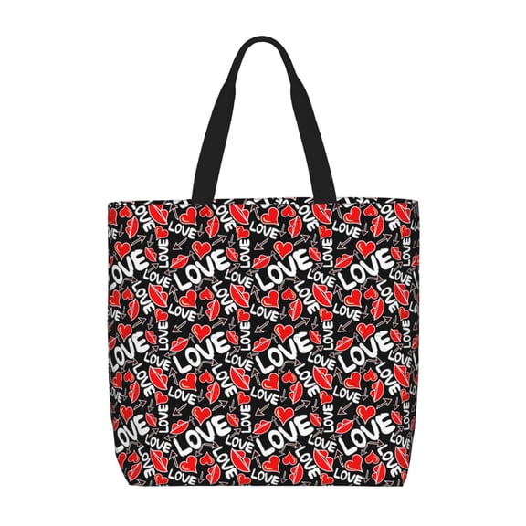 Ratiio Graffiti Valentine Day Print Reusable Grocery Bag Shopping Bags with Zipper Shoulder Shopping Handle Bag Suitable for Outdoor Convenient Daily Bag