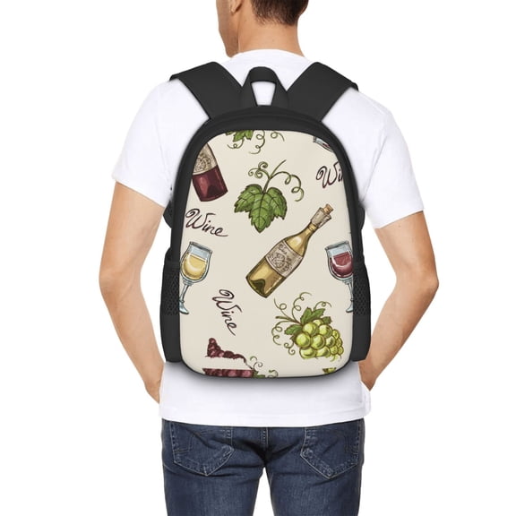 Ratiio Grapes Bbottles Wine Backpack for Men and Women - Durable 600D Oxford Cloth -Large Capacity, Water-Resistant School, Travel, and Hiking Bag