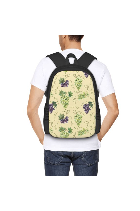 Green And Purple Grapes Backpack for Men and Women - Durable 600D Oxford Cloth -Large Capacity, Water-Resistant School, Travel, and Hiking Bag